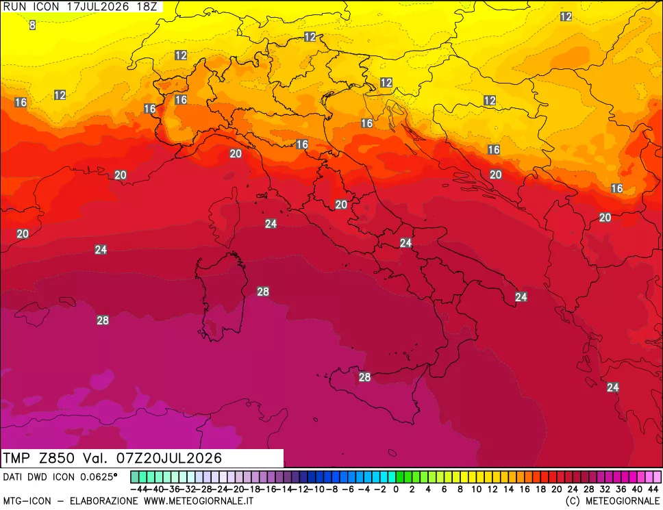 mappa 850 hPa Temp