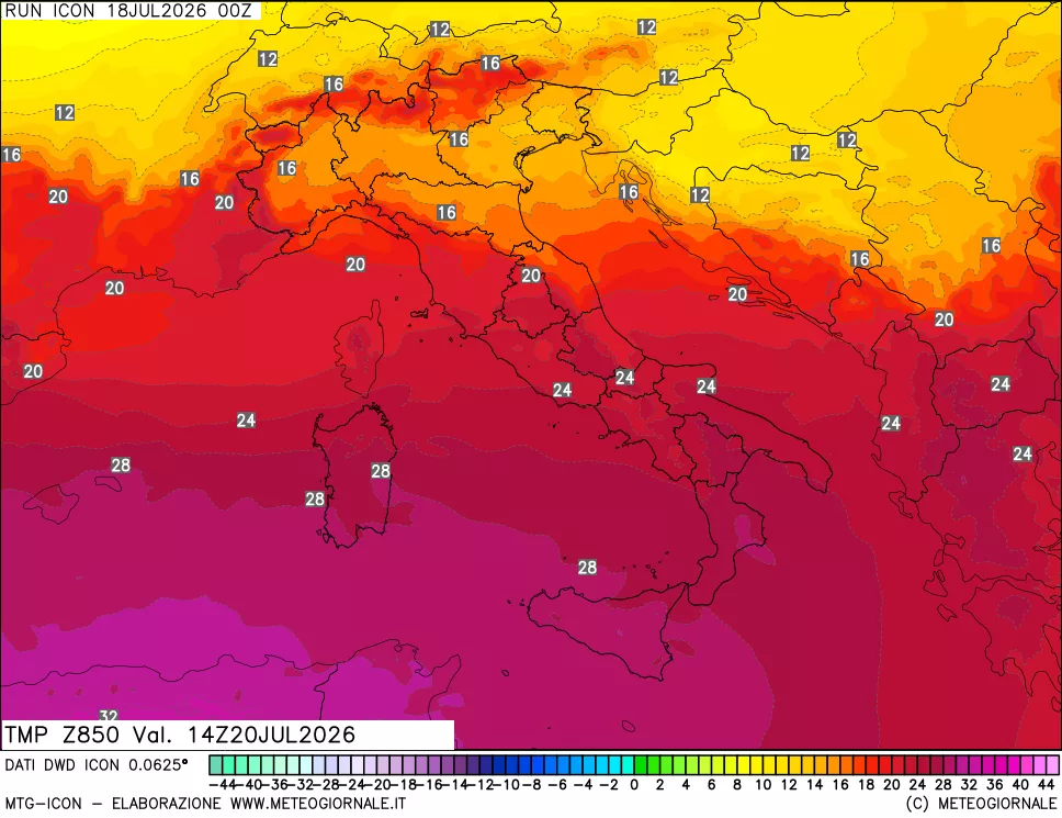 mappa 850 hPa Temp