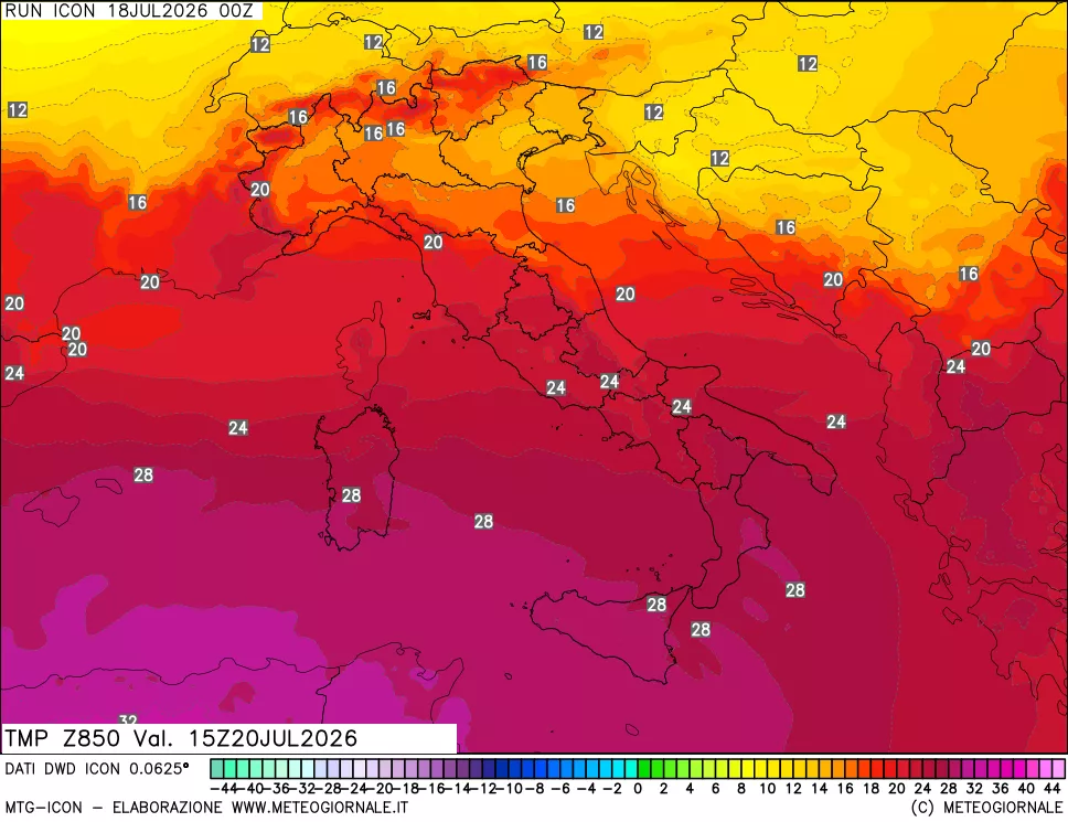 mappa 850 hPa Temp
