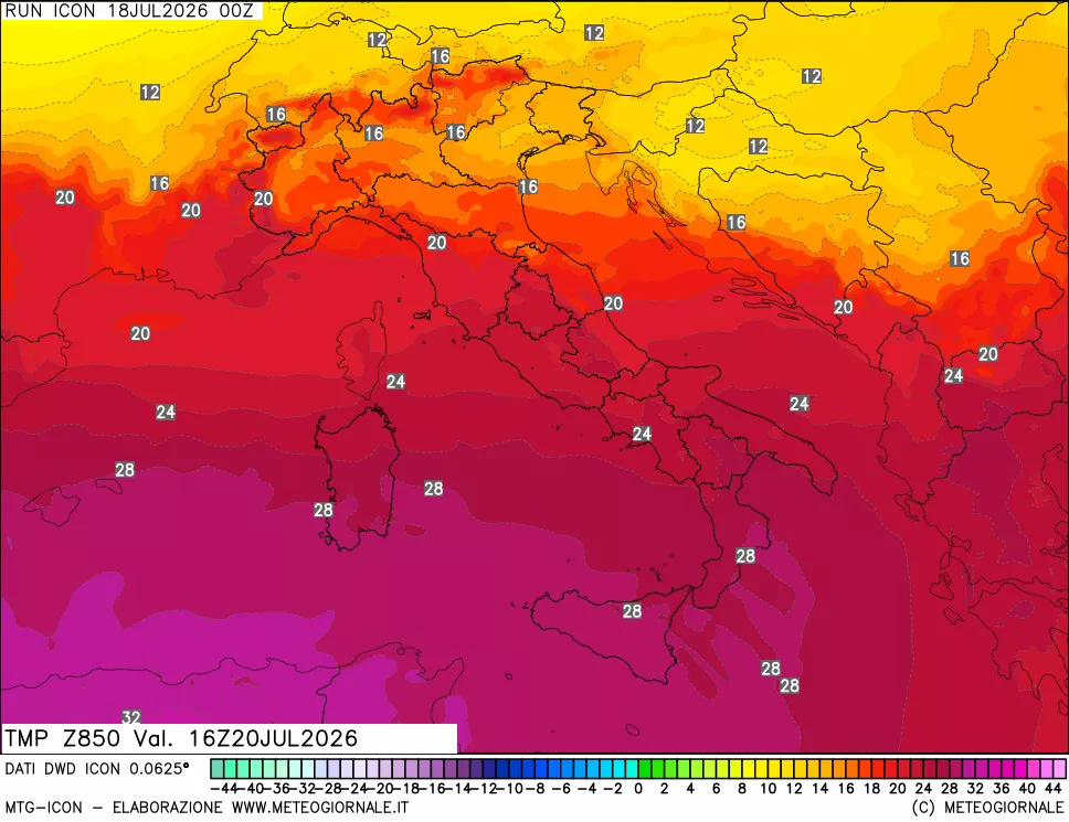 mappa 850 hPa Temp