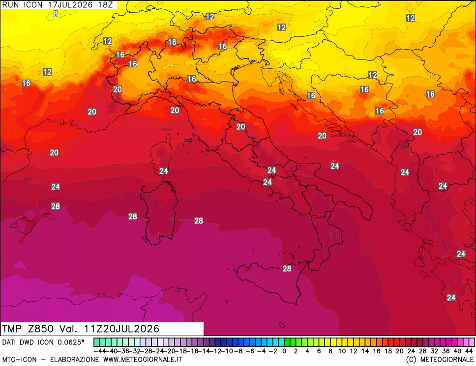 mappa 850 hPa Temp