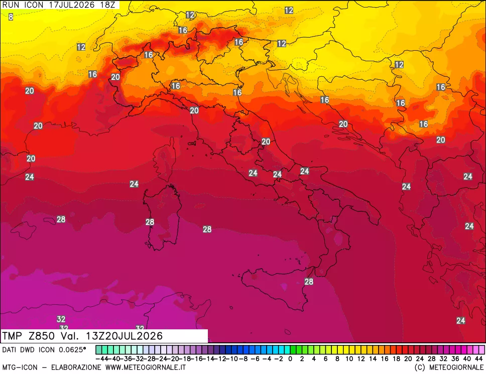 mappa 850 hPa Temp