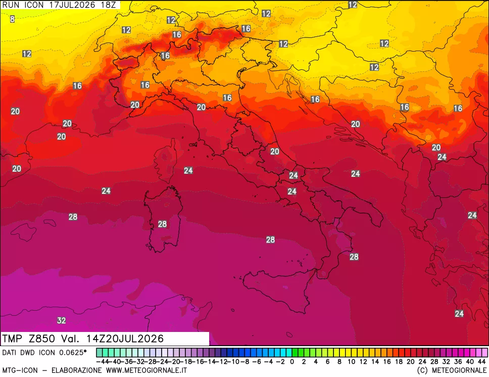 mappa 850 hPa Temp