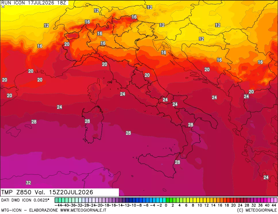 mappa 850 hPa Temp