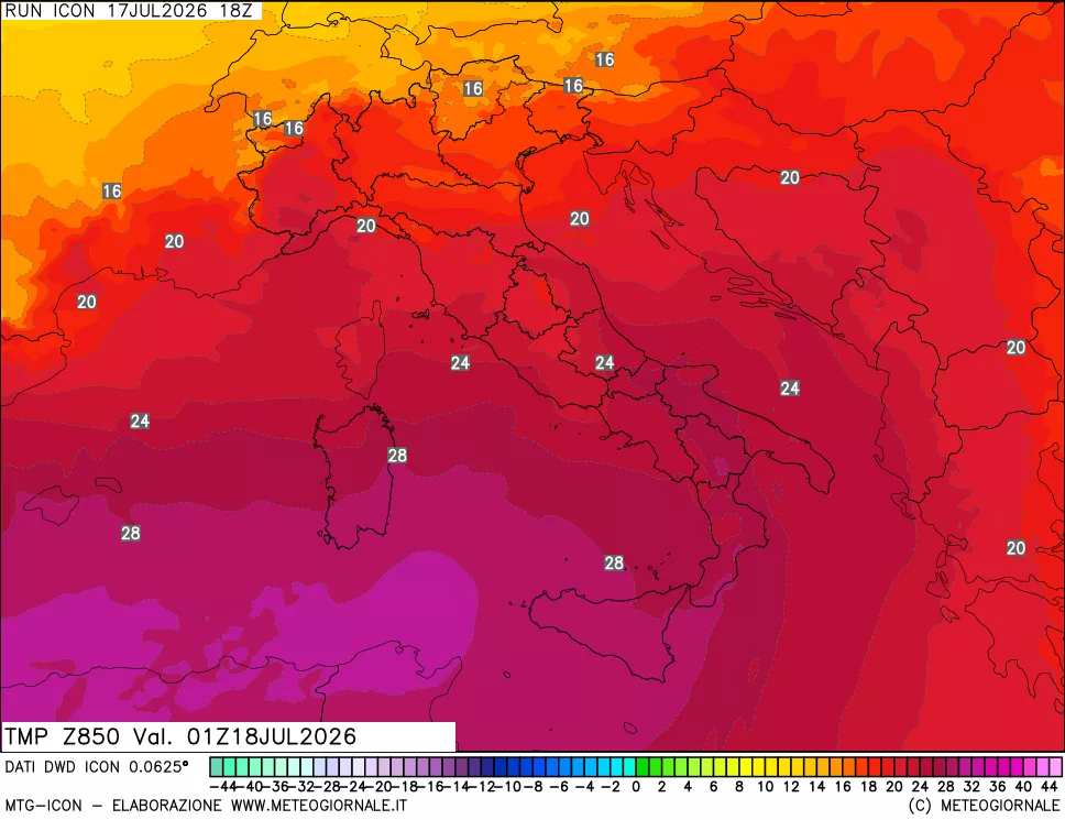 mappa 850 hPa Temp