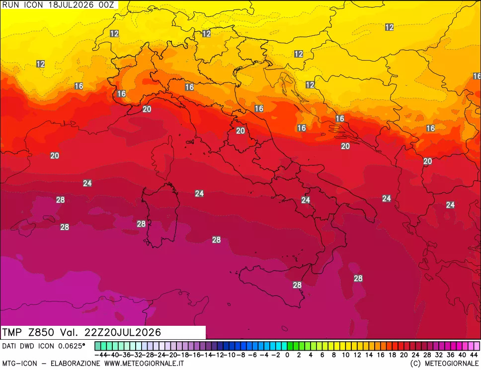 mappa 850 hPa Temp