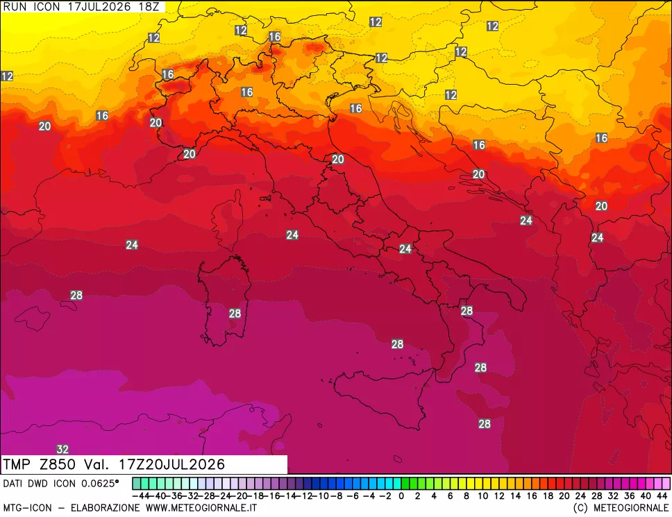 mappa 850 hPa Temp