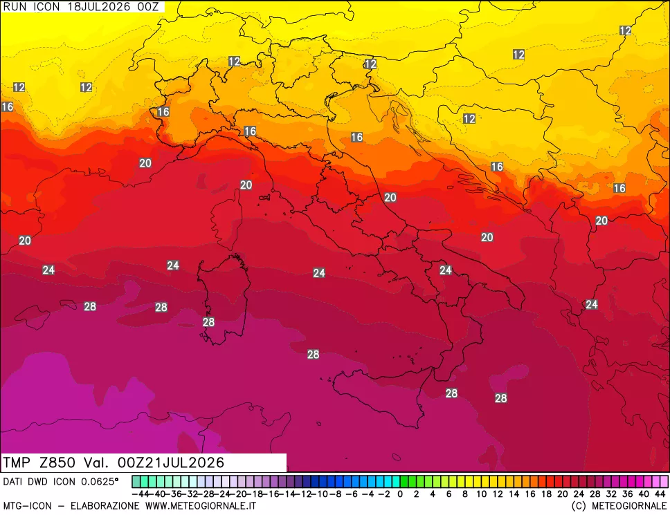 mappa 850 hPa Temp
