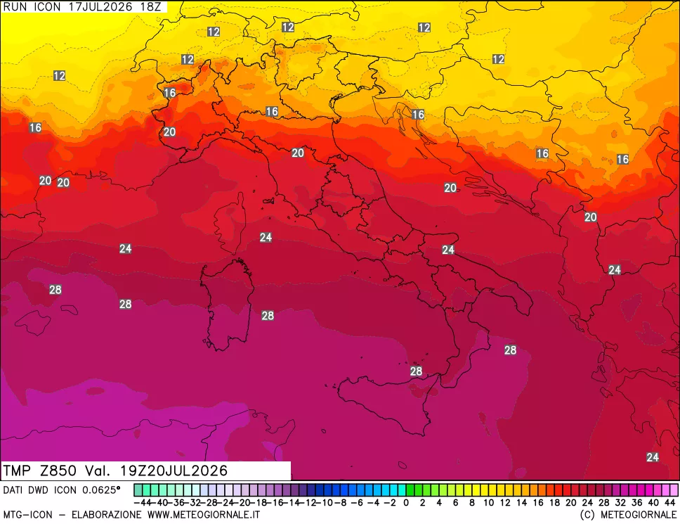 mappa 850 hPa Temp