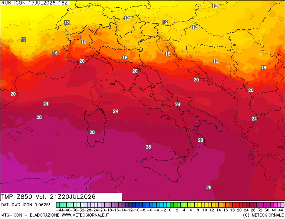 mappa 850 hPa Temp