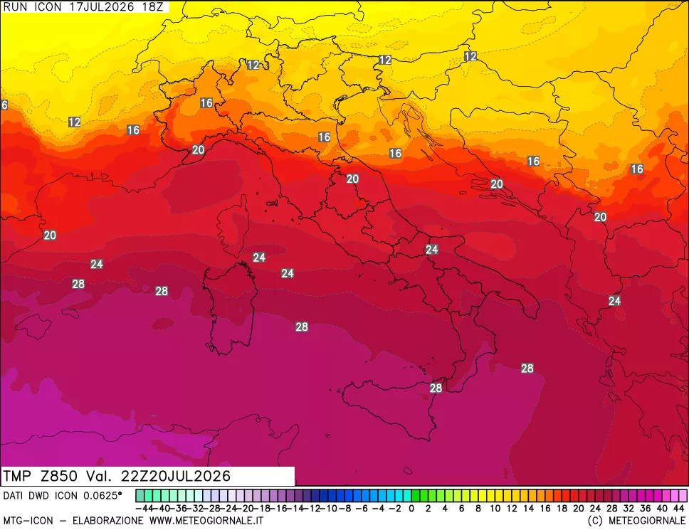 mappa 850 hPa Temp