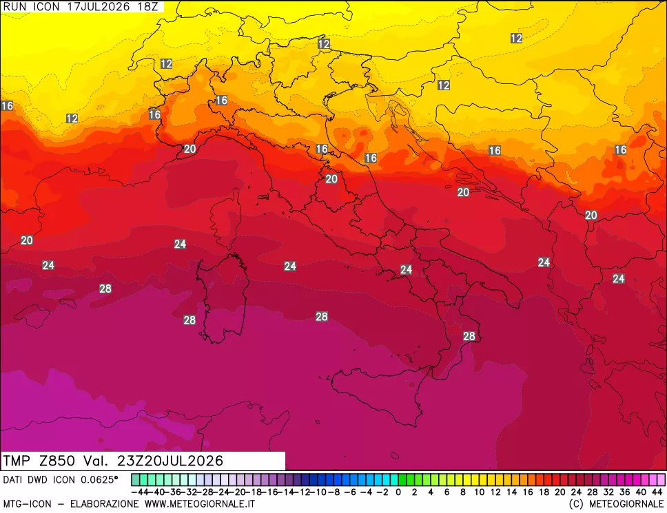 mappa 850 hPa Temp