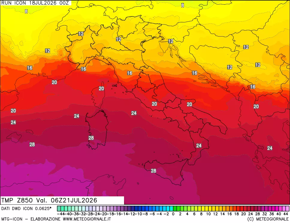 mappa 850 hPa Temp
