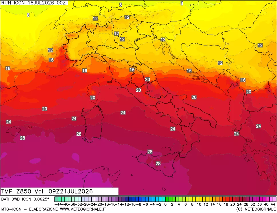 mappa 850 hPa Temp