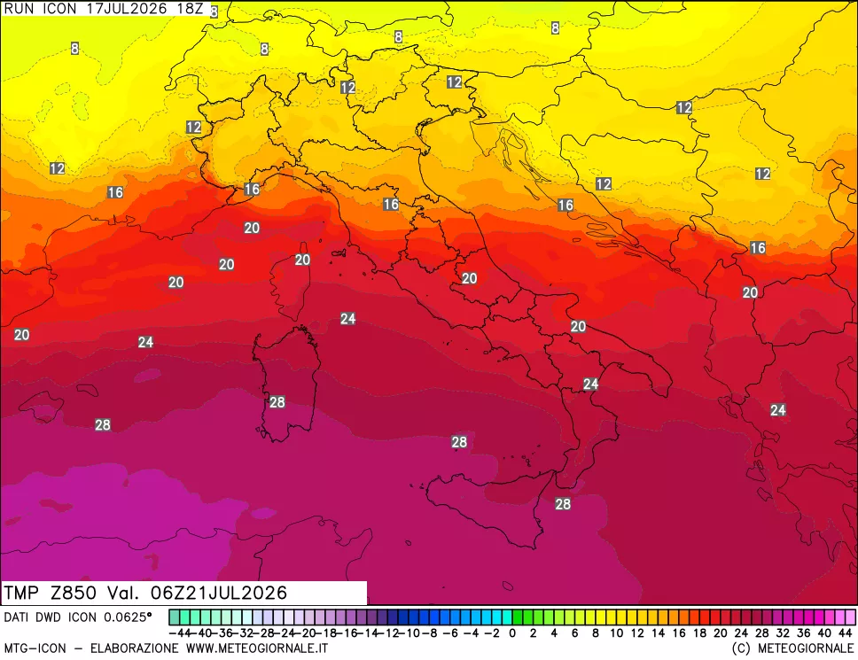 mappa 850 hPa Temp