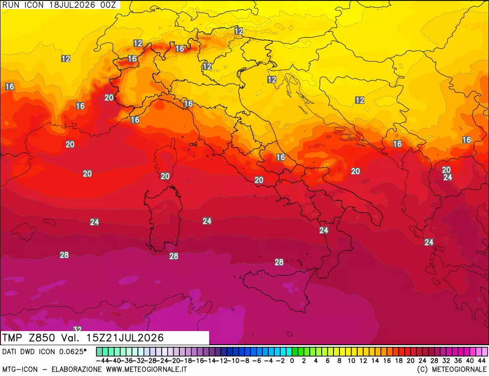 mappa 850 hPa Temp