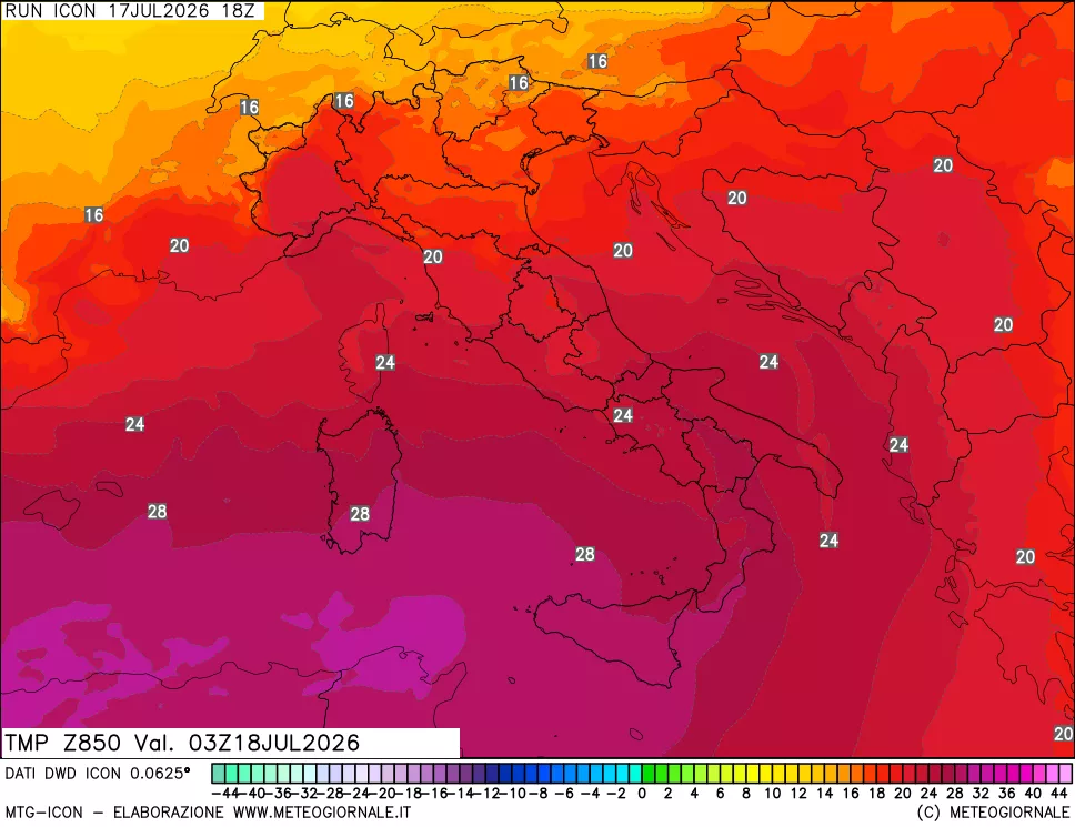 mappa 850 hPa Temp