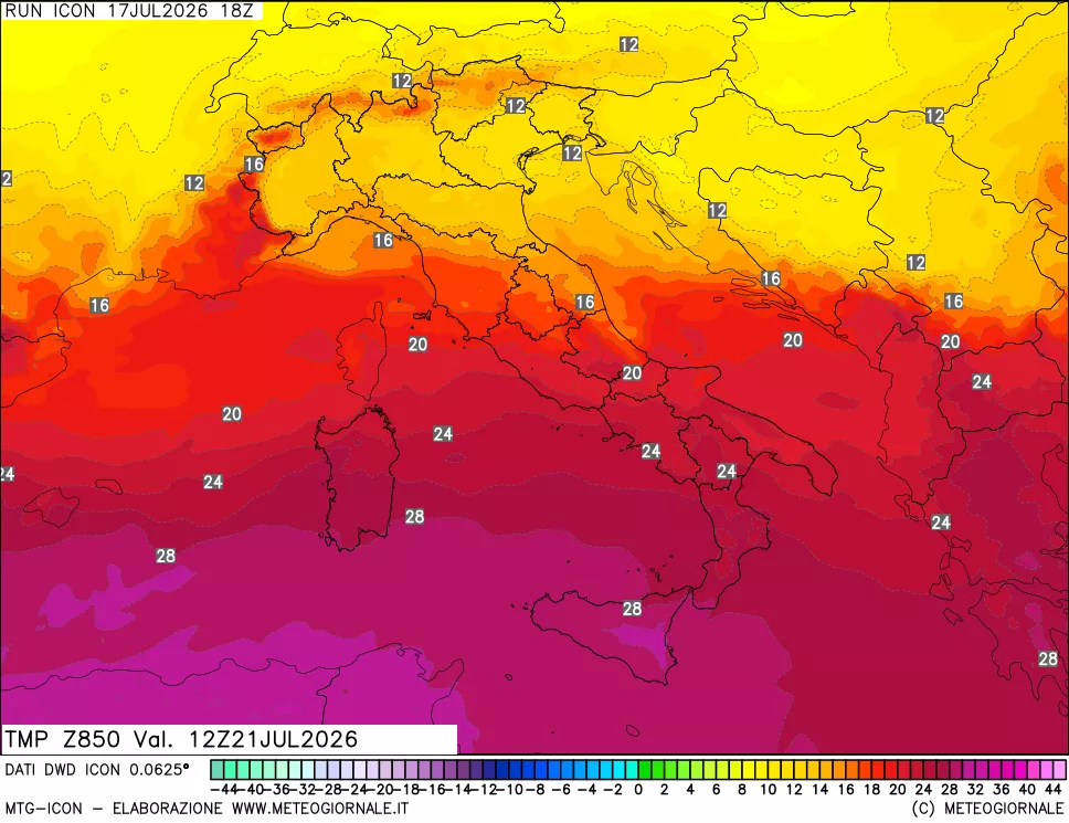 mappa 850 hPa Temp