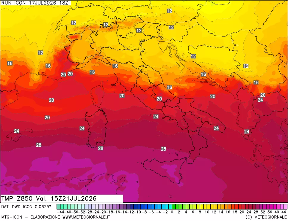 mappa 850 hPa Temp