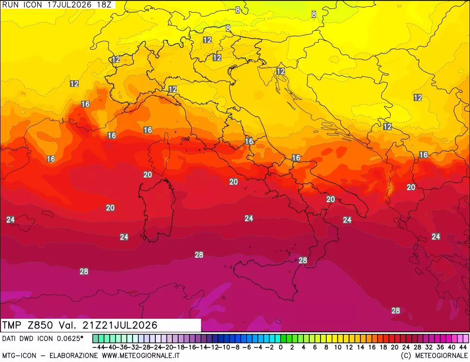 mappa 850 hPa Temp