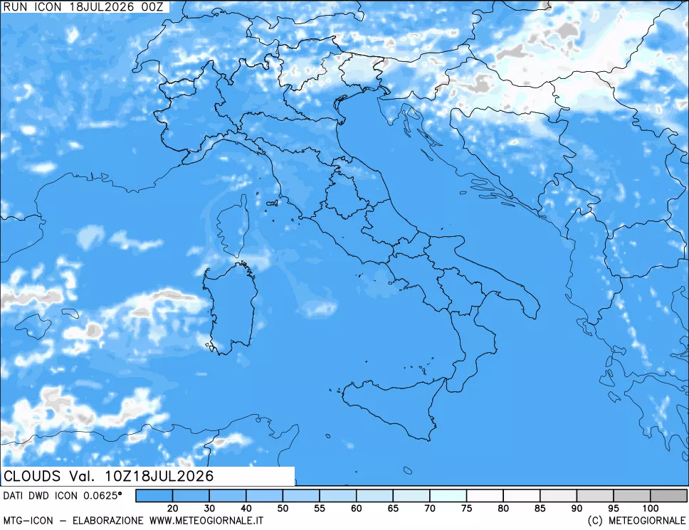 mappa Nuvolosit&agrave; totale
