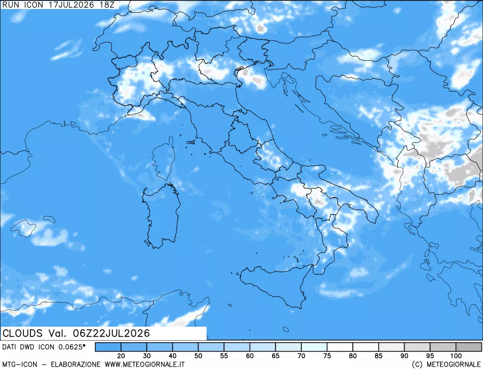 mappa Nuvolosit&agrave; totale