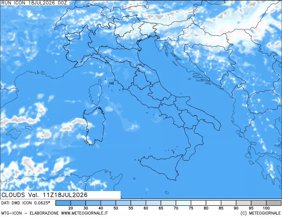 mappa Nuvolosit&agrave; totale