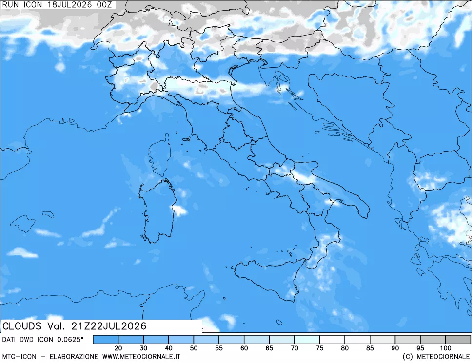 mappa Nuvolosit&agrave; totale
