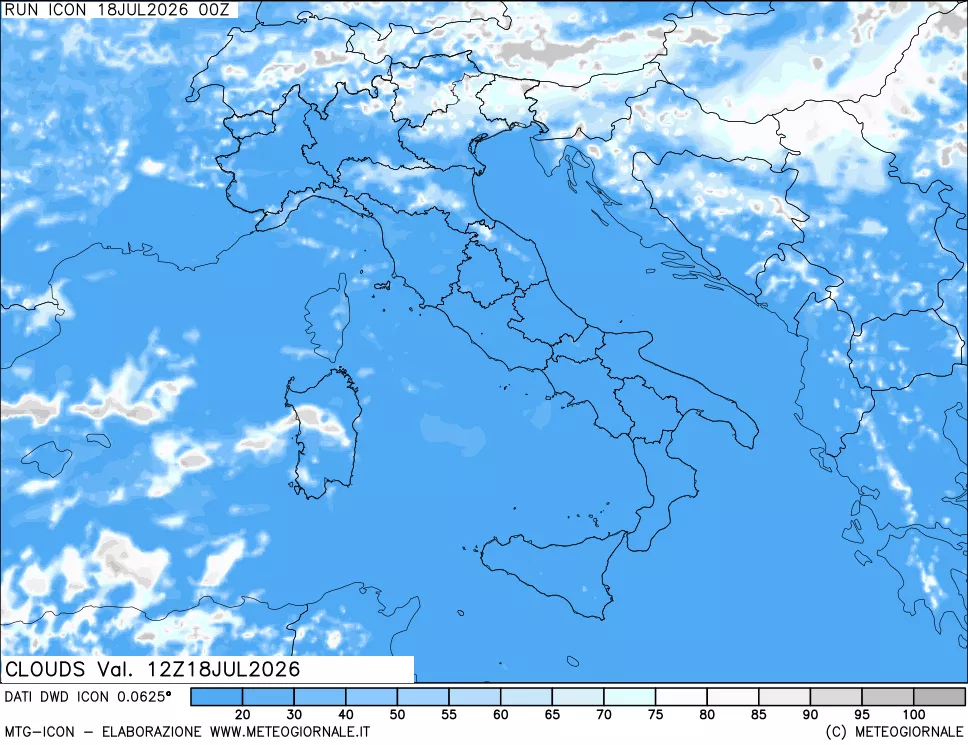 mappa Nuvolosit&agrave; totale