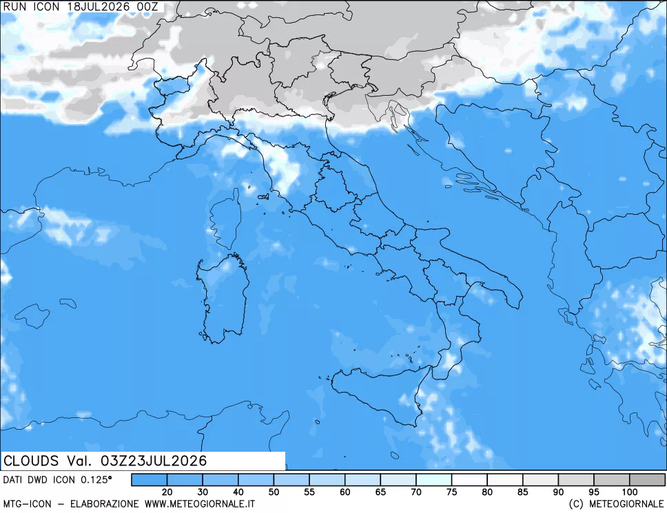 mappa Nuvolosit&agrave; totale