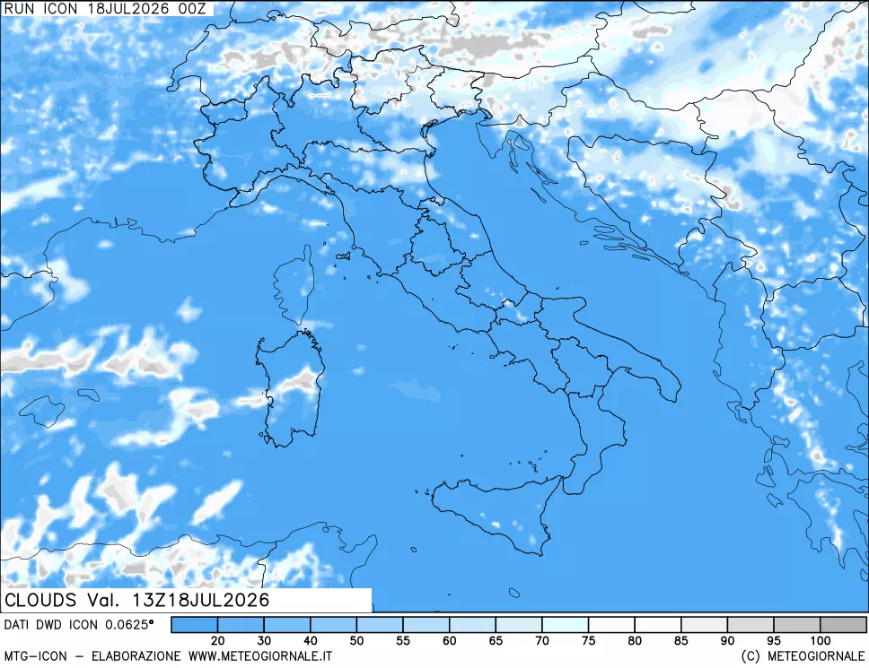 mappa Nuvolosit&agrave; totale