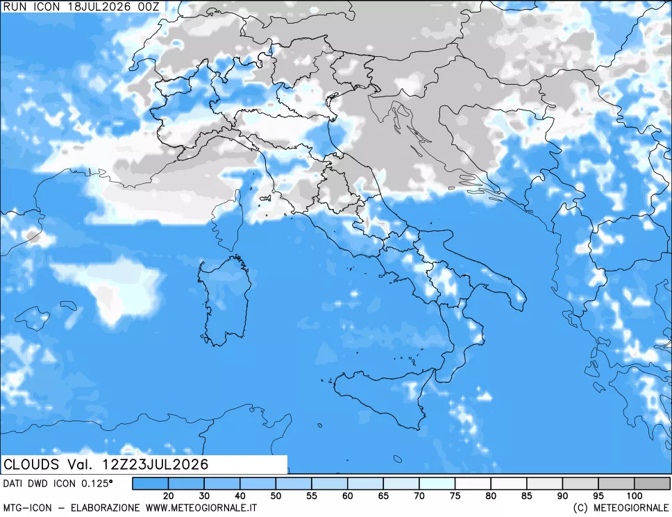 mappa Nuvolosit&agrave; totale