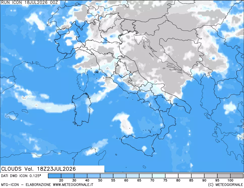 mappa Nuvolosit&agrave; totale