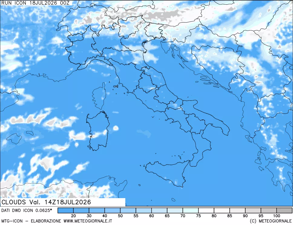 mappa Nuvolosit&agrave; totale