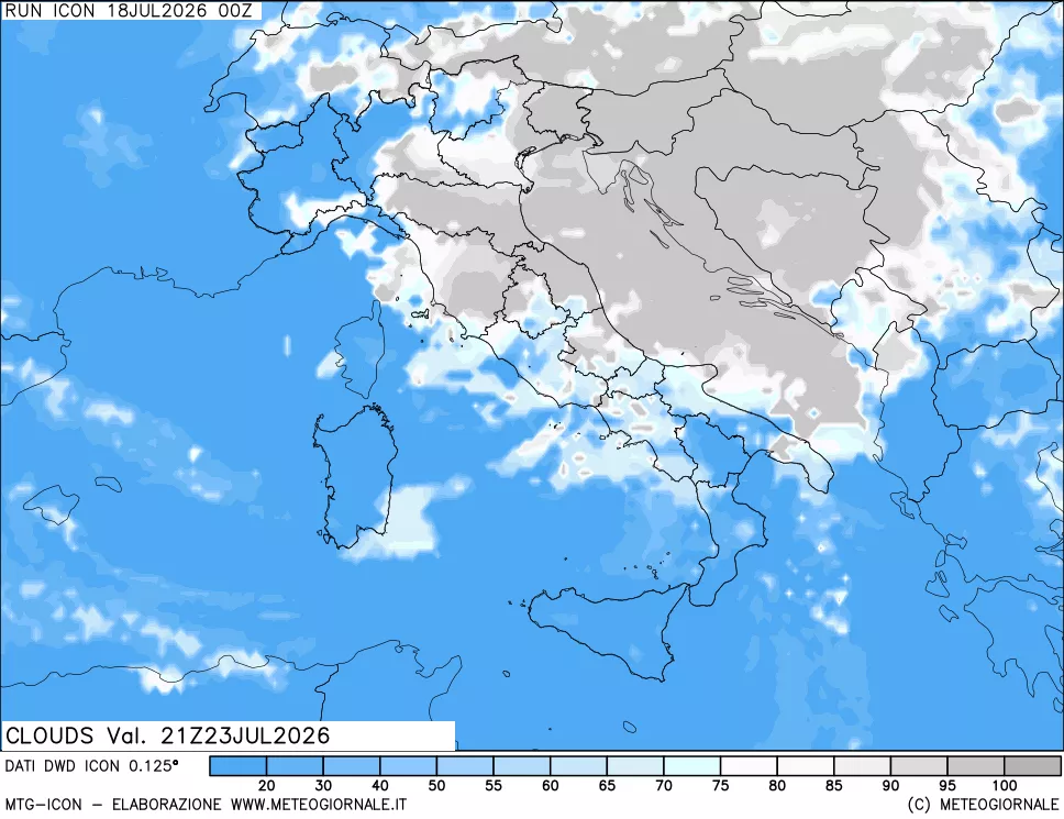 mappa Nuvolosit&agrave; totale