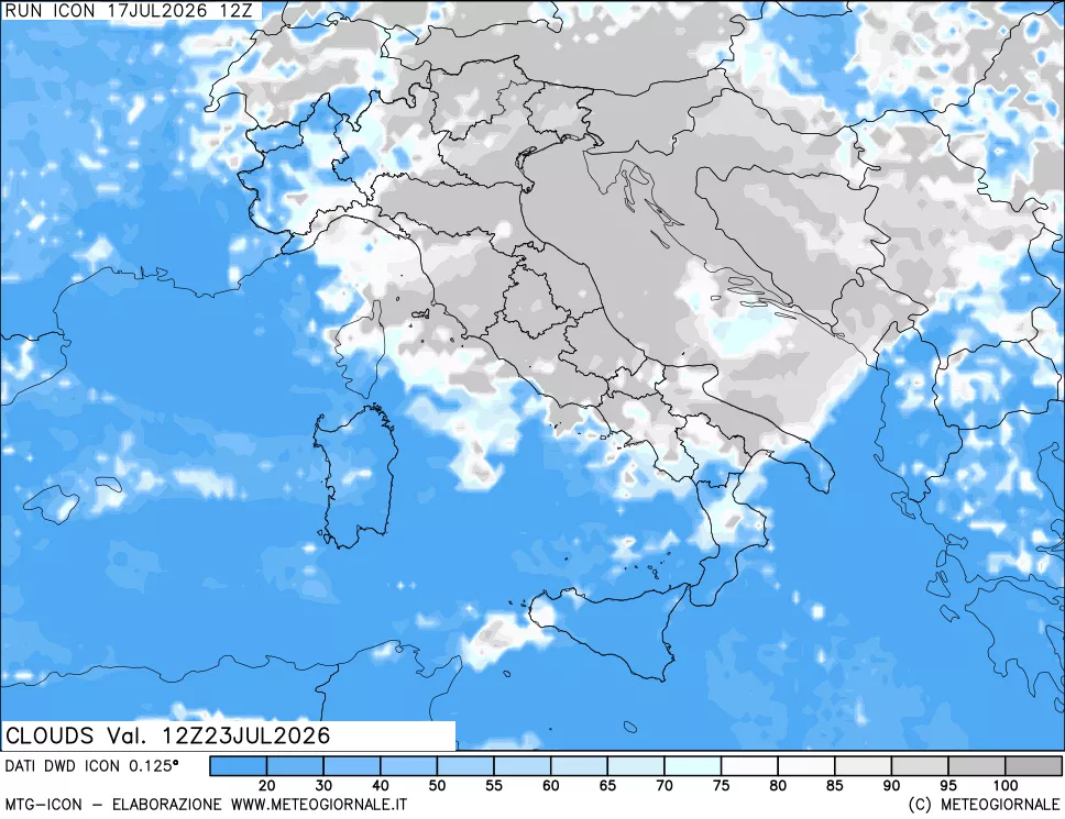 mappa Nuvolosit&agrave; totale