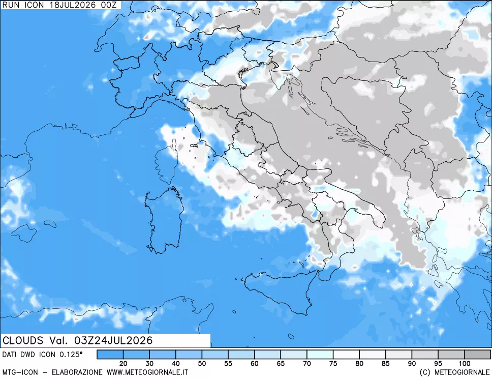 mappa Nuvolosit&agrave; totale