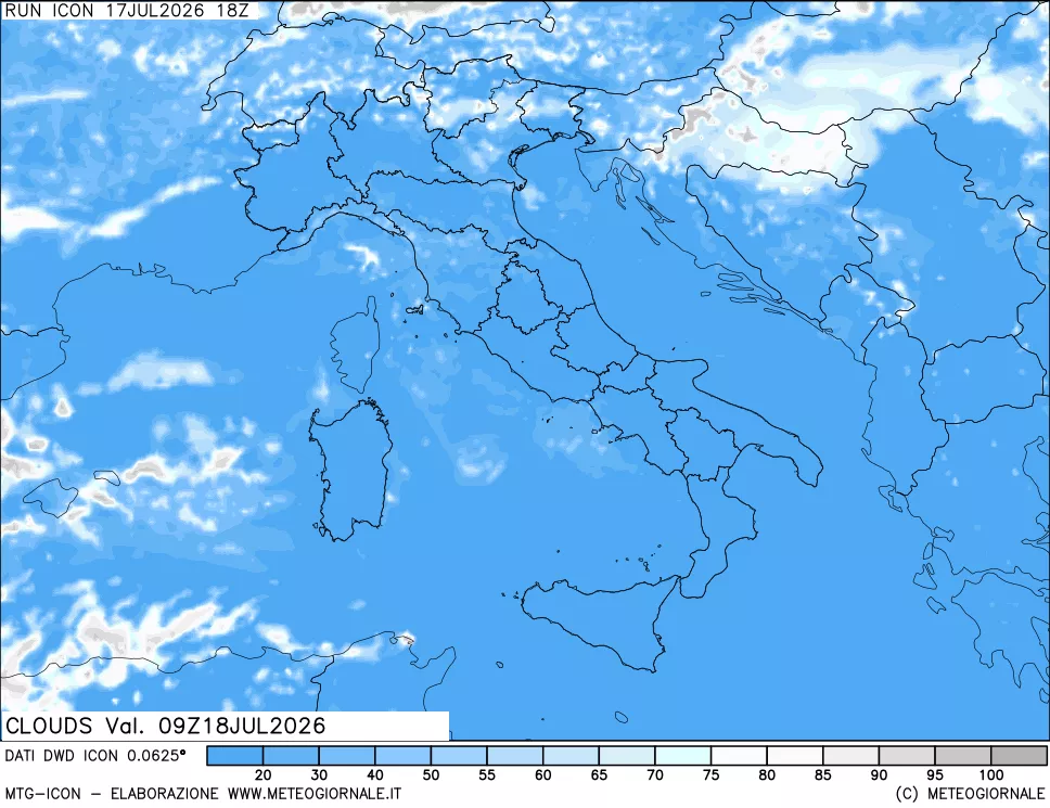 mappa Nuvolosit&agrave; totale
