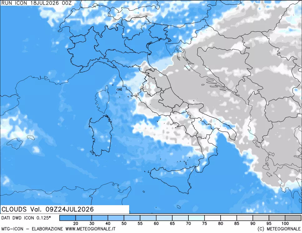 mappa Nuvolosit&agrave; totale