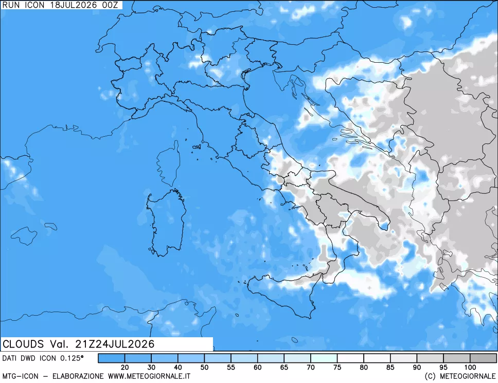 mappa Nuvolosit&agrave; totale