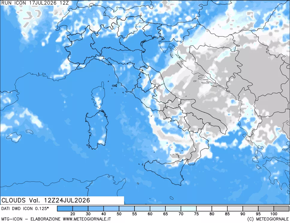 mappa Nuvolosit&agrave; totale