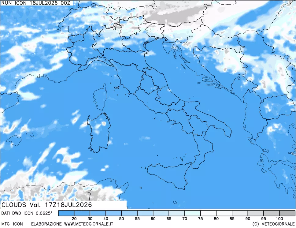 mappa Nuvolosit&agrave; totale