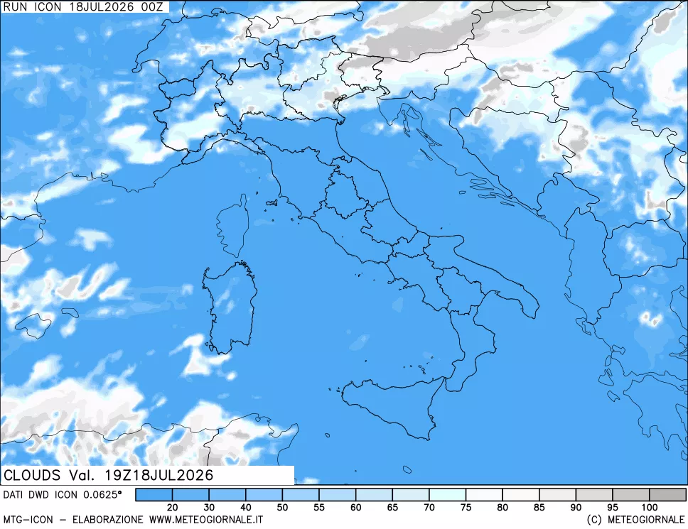 mappa Nuvolosit&agrave; totale