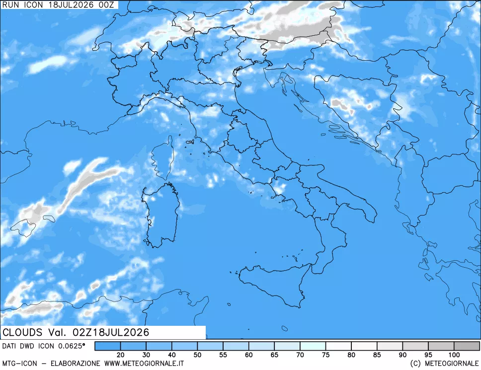 mappa Nuvolosit&agrave; totale