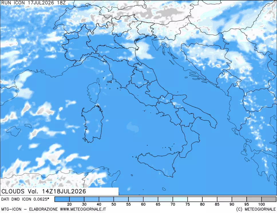 mappa Nuvolosit&agrave; totale
