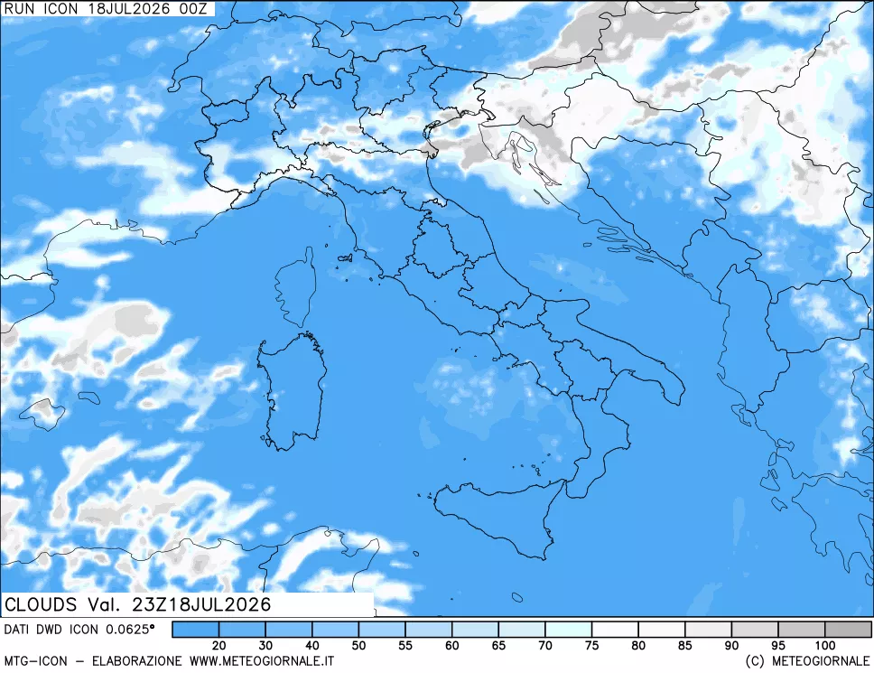 mappa Nuvolosit&agrave; totale