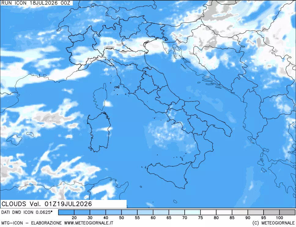 mappa Nuvolosit&agrave; totale