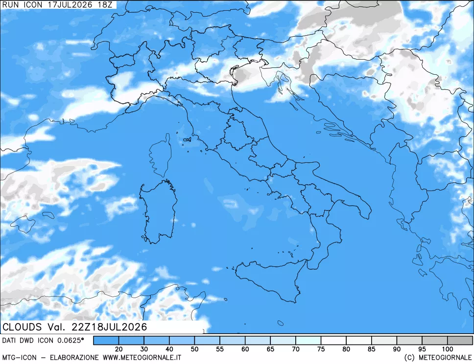 mappa Nuvolosit&agrave; totale