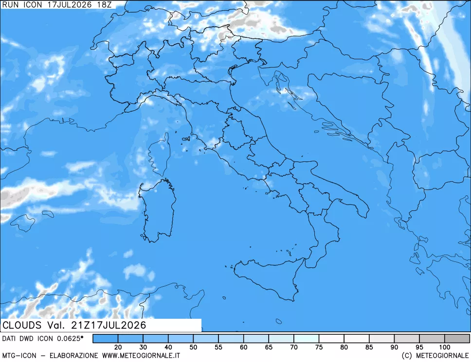 mappa Nuvolosit&agrave; totale