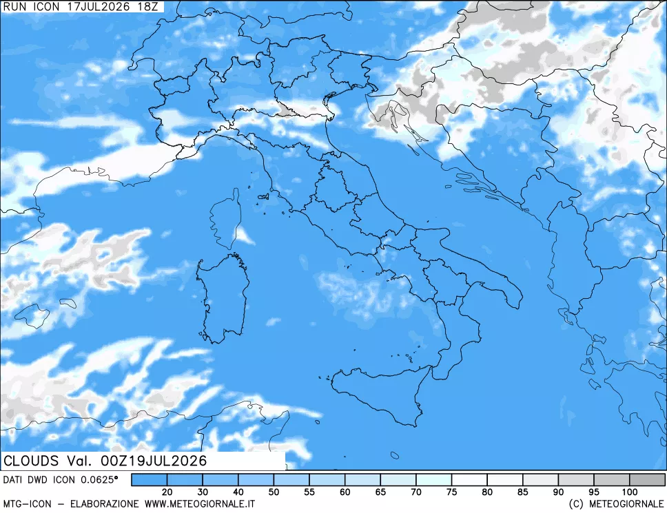 mappa Nuvolosit&agrave; totale